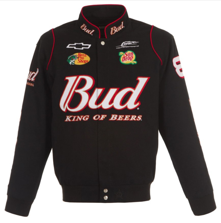 # 8 Dale Earnhardt Jr. - Full-Snap Racing Jacke Budweiser Design in schwarz